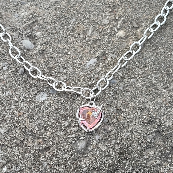 Pink Heart Crystal Necklace - Picture 1 of 4